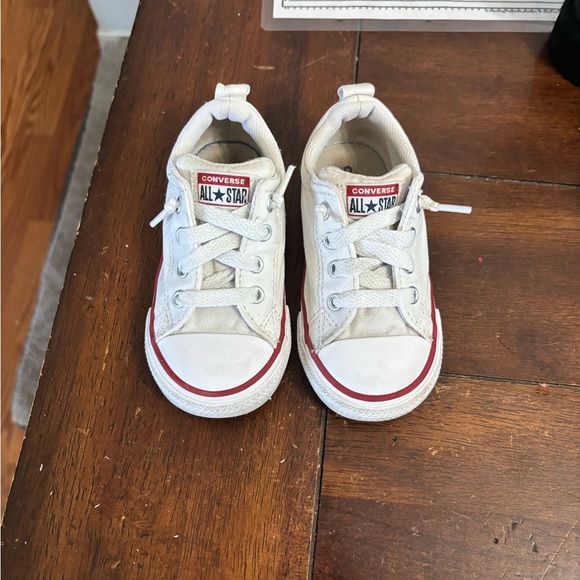 Converse Kids White Sneakers with Red Accents - Picture 1 of 5